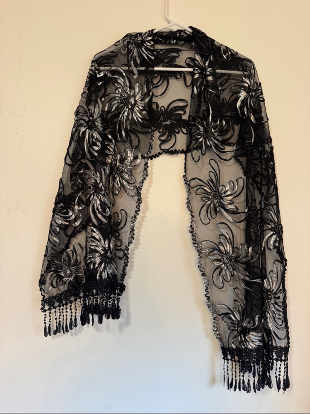 Black Sheer Floral Scarf/ Shawl